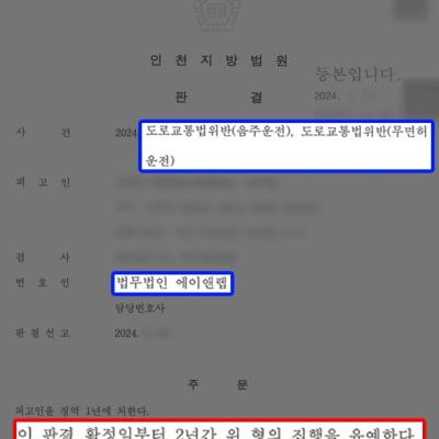 무면허 음주운전+경찰차 추돌사고를 낸 의뢰인, 집행유예 이끌어내 당연퇴직 방어해